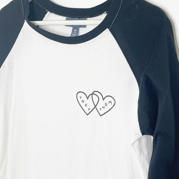 Modcloth "They/Them" reglan baseball three quarter length sleeve tee shirt - Uni - Picture 3 of 5